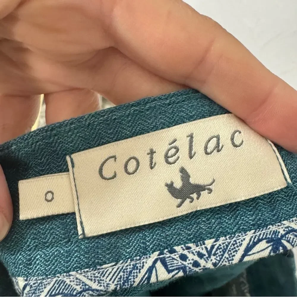 Cotelac Blue Green Mini Skirt Womens 0 Linen Cotton Blend Lightweight Casual